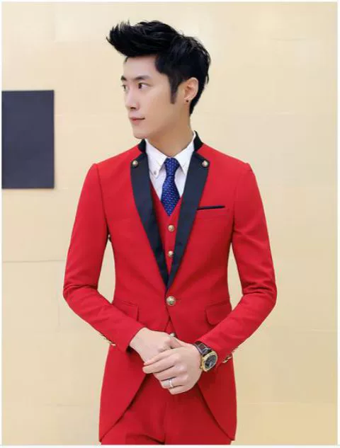 Mùa xuân mới tuxedo phù hợp với nam phiên bản Hàn Quốc của bộ đồ cưới tự trồng phù hợp với thời trang phù hợp với bộ đồ ba mảnh màu sắc