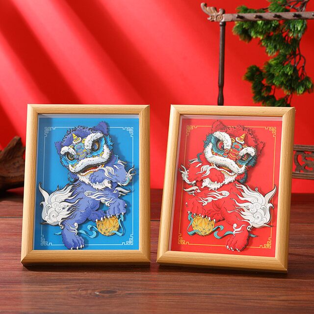 Dragon Year Chinese-Style Picture Frame Painting, Chinese Style National Trend, Lion Dance, Eight Immortals Crossing the Sea, 3D Puzzle, Paper-Cutting Room Decoration Ornament