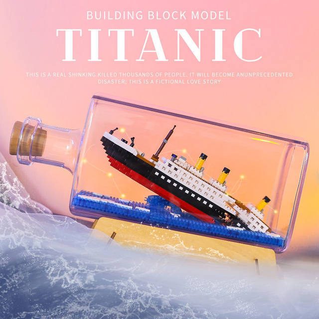 Small Particle Titanic Building Blocks, Ship in a Bottle Series, One Piece Thousand Sunny, Black Pearl Assembly Model