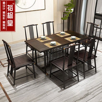 New Chinese style solid wood dining table and chair combination Modern minimalist hotel bed and breakfast restaurant long dining table dining table furniture customization