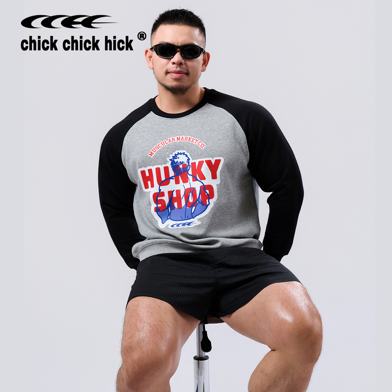 Chick Chick Hick Sweatshirt with Funny Print Raglan Sleeves Without Hood Casual Long Loose Autumn and Winter Men's Hoodie