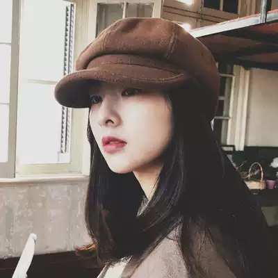 Thickened painter hat spring and autumn winter wool woolen hat male and female beret retro Star duck tongue newspaper hat