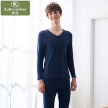 Autumn deer winter thickened V-neck mens thermal underwear suit comfortable youth base sweater autumn clothes autumn pants