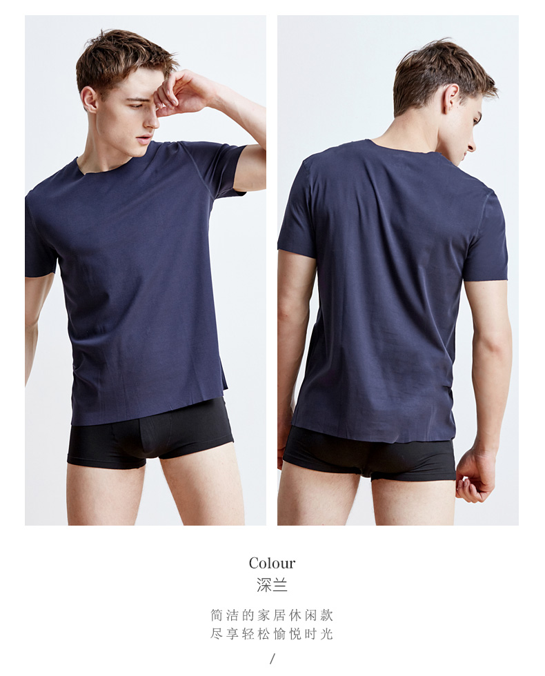 Áo len mùa thu nam mùa hè mới ngắn tay cổ tròn màu rắn dịch vụ tại nhà cotton thoáng khí thoải mái bộ thu đông nam nữ