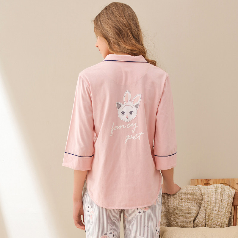 Pyjama pour femme en Coton à manches - Ref 2993695 Image 3