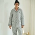 Mùa thu hươu mùa đông mới dài tay ve áo sọc đôi dịch vụ nhà nữ cotton dày quilted bộ đồ ngủ nam đồ bộ thun Cặp đôi