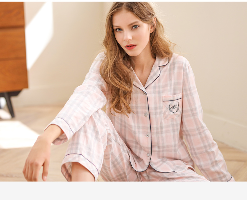 Mùa thu hươu mùa xuân dệt bông đồ ngủ vài dài tay áo sơ mi cổ áo bông cardigan giản dị kẻ sọc nam giới và phụ nữ dịch vụ nhà các kiểu đồ bộ mặc ở nhà đẹp