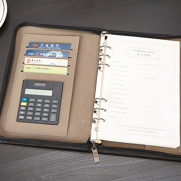 Business Pull-Chain Pack Loose-leaf Ben Manager Replica Leather Multifunction Notebook Stationery Pull Chain Notepad With Calculator