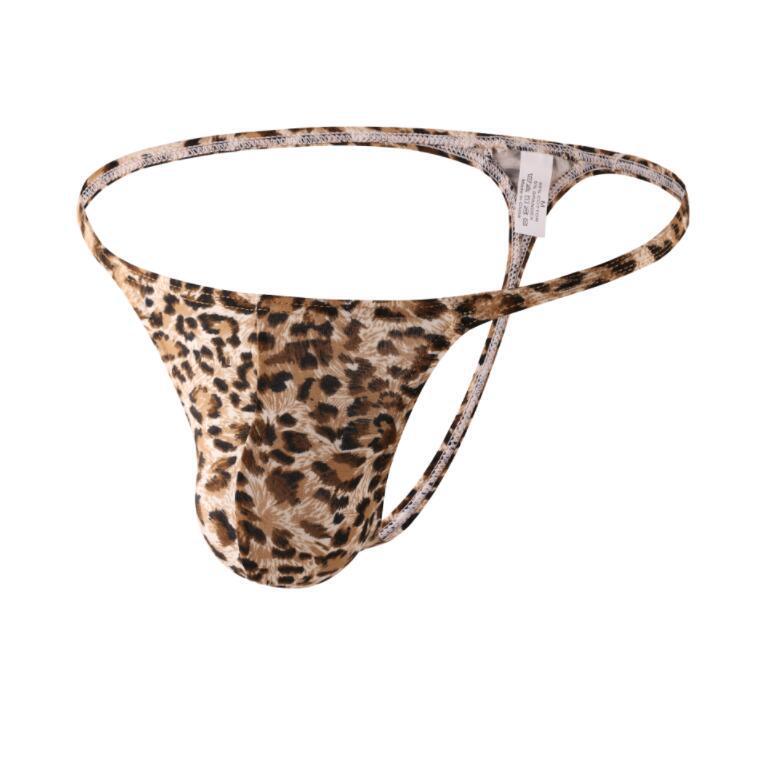 Men's Sexy Leopard Print Thong, Low-Waist Pure Desire Style Single Thong Underwear, Sexy Pure Cotton Breathable Triangle T-Pants