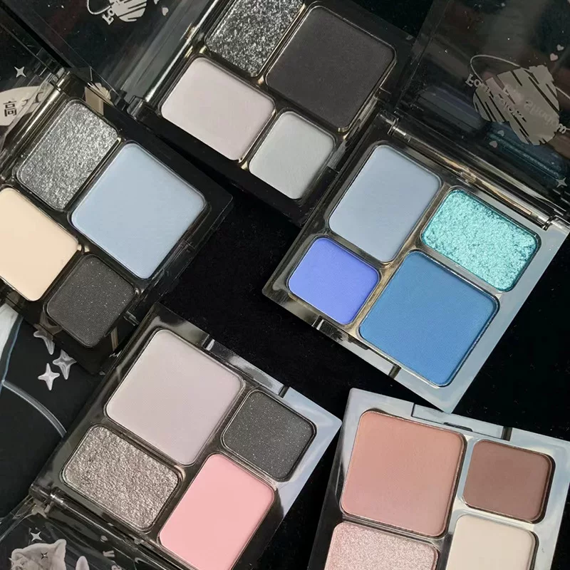 MAKEUP BIYA Bi Ya - холодный - холодный четыре - цветная палетка теней для век с жемчужной матовой текстурой, мерцающая низкая насыщенность, молочно-голубой серый дымчатый макияж