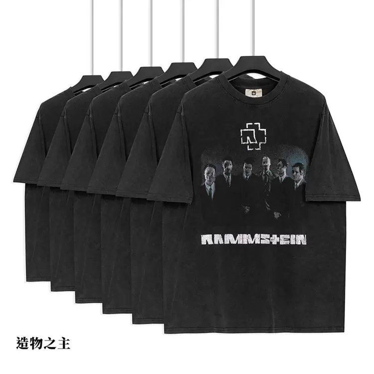 [Тяжелый германский танковый RAMMSTEIN Vintage винтажная стирка для мужчин и женщин пара коротких рукавов]
