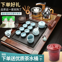 The whole set of tea sets Household kung fu ceramics Purple sand simple electrical appliances Four-in-one fully automatic one solid wood tea tray