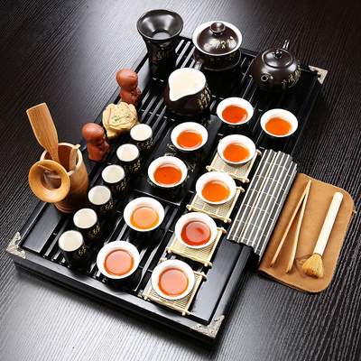 Purple Sand Gongfu tea set Household simple ceramic set Office tea ceremony Solid wood small tea tray Tea table Tea tray