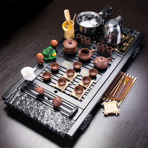 Art products Tang tea set Kung Fu set Household ceramic purple sand induction cooker Four-in-one solid wood tea table tea tray