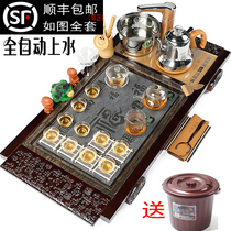Kung Fu purple sand tea set Ceramic whole set of simple household solid wood tea tray Automatic induction cooker four-in-one body