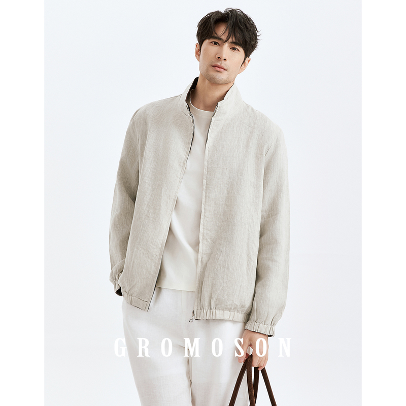 Italian-Style 100% Linen Breathable Reversible Casual Jacket for Men, Short Old Money Style Commuter Stand Collar Jacket