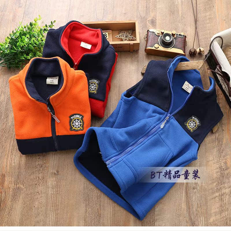 Áo vest trẻ em mùa thu đông 2018 Áo len bé gái mới có kích cỡ bé trai cộng với áo nhung không tay vest áo gile nhung trẻ em