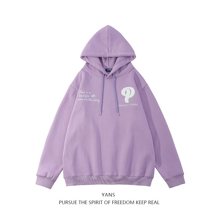 YANS fried street trendy brand ins flocking letter towel embroidered sweater loose hooded plus velvet thickened couple jacket female
