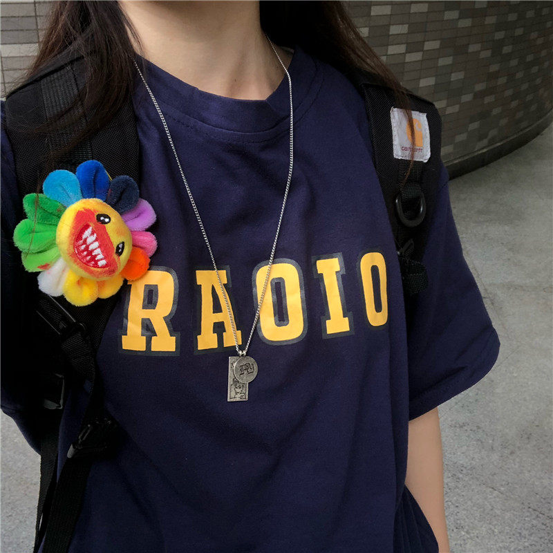 2021 summer new Korean version harajuku style retro letter printing loose white short-sleeved T-shirt student female ins tide