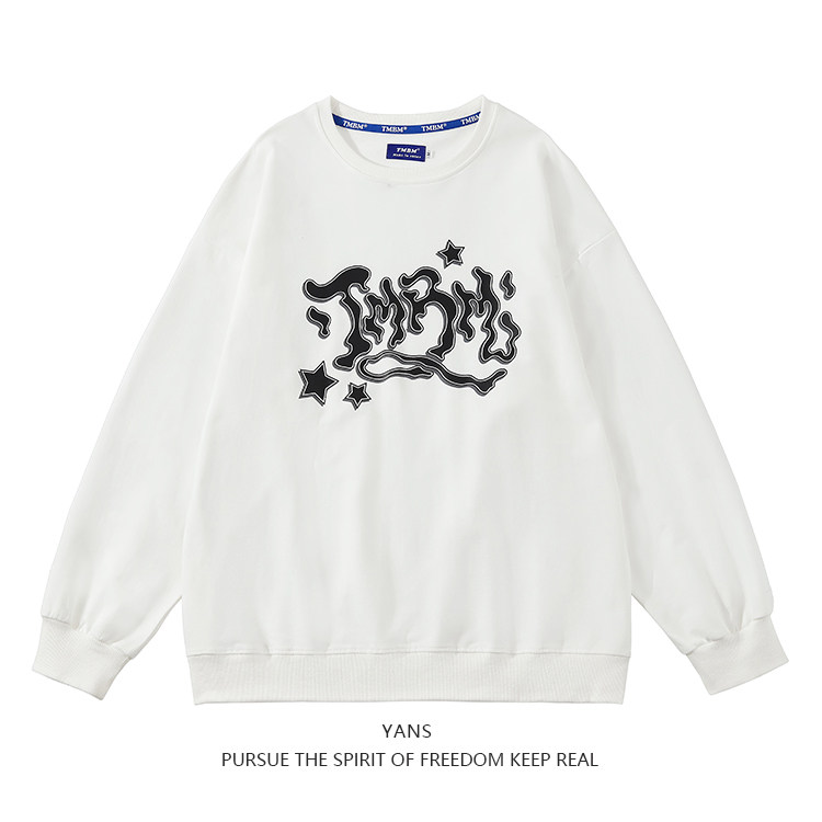 YANS street fashion brand retro star letter print sweater loose round neck capless pullover couple tops ins