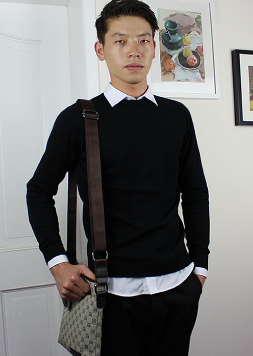 Mùa thu và mùa đông áo len cotton mới nam cổ tròn quần áo nam thô màu nguyên chất tất cả áo len đen nhỏ tươi - Kéo qua ao khoac nam