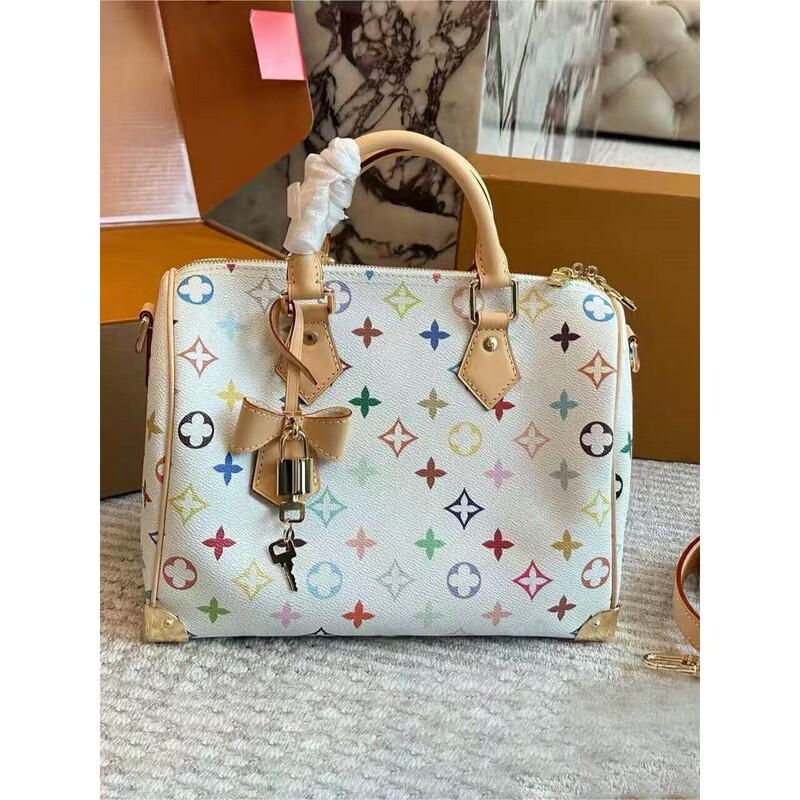 American Women's Bag 2026 New Model White Tri-Color Nano Pillow Bag Speedy Genuine Leather Handbag Crossbody Tote Bag