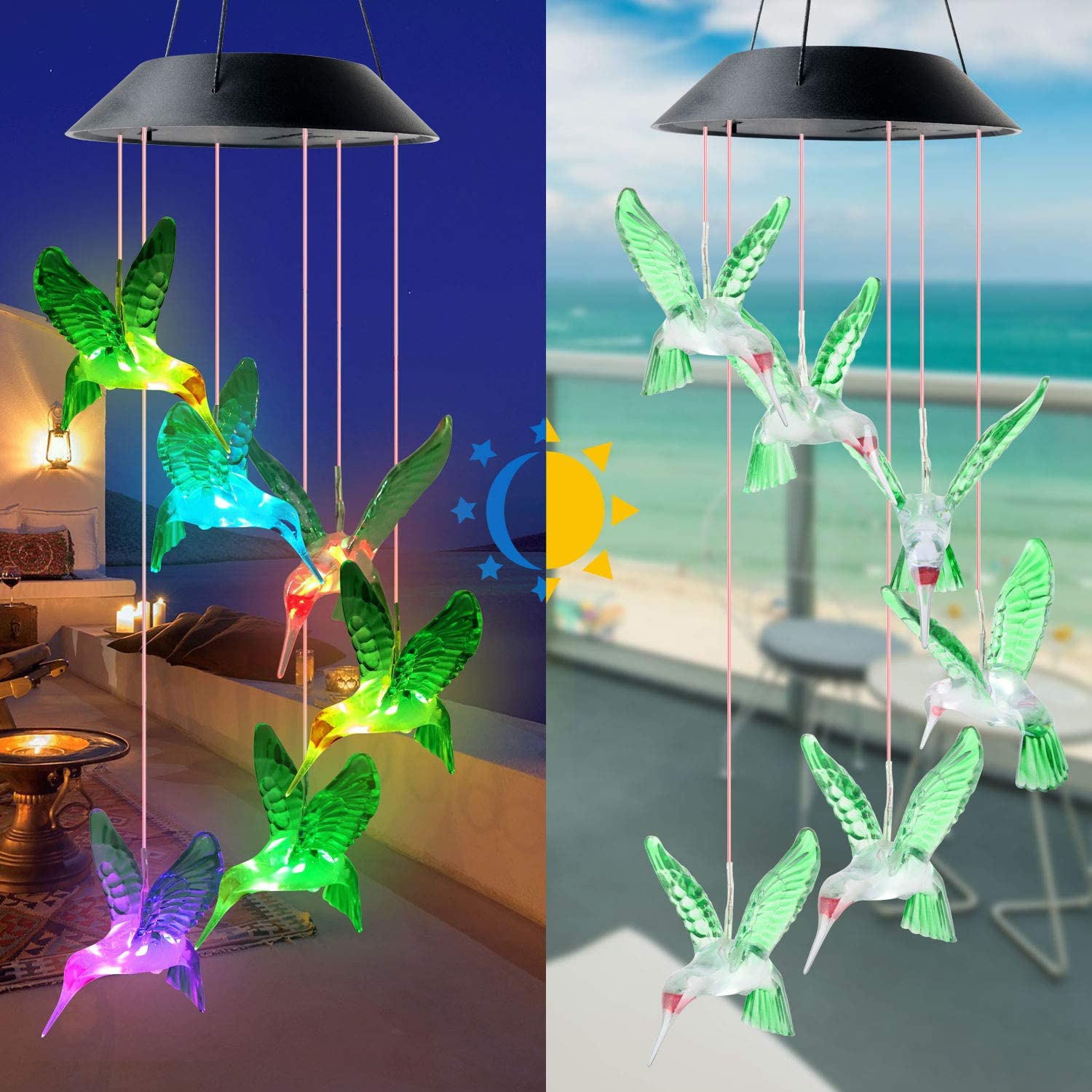 Solar Wind Bell Lamp Balcony Terrace Chandelia Chandelia Outdoor Waterproof Garden Patio Decoration Landscape Arrangement Color Hanging Lamp