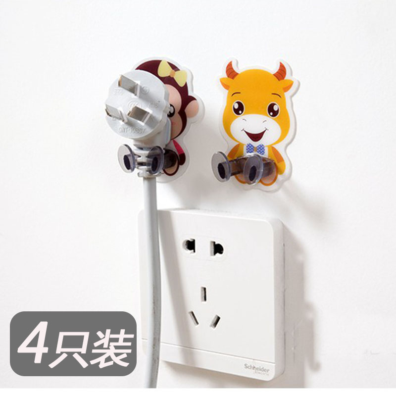 Cartoon Self-Adhesive Socket Hook Powerful-free Sticky Hook Rack Cute Wall Hung Power Cord Plug Adhesive Bracket