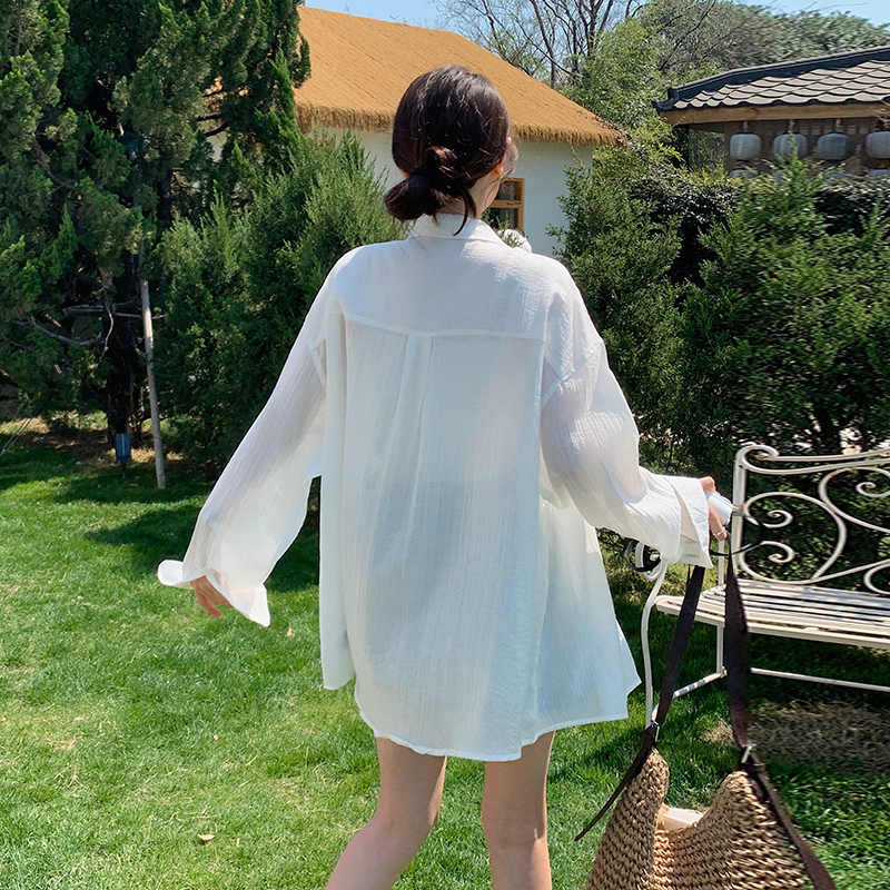 White Thin Breathable Sun Protection Shirt for Women 2026 Spring and Summer Korean Style Loose Lazy Style Casual Long-Sleeved Shirt Jacket