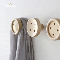  Solid wood wall hanging hook creative wall coat hook wood button personality literary and artistic decoration hook art coat rack entrance