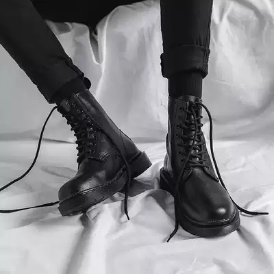 Italian high-end Martin boots men's thin breathable leather black Korean version of Joker British style high-end motorcycle boots