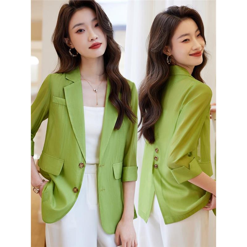 Outlet Brand Clearance Green Small Blazer Women's Thin Small High-End Sun Protection Top Suit