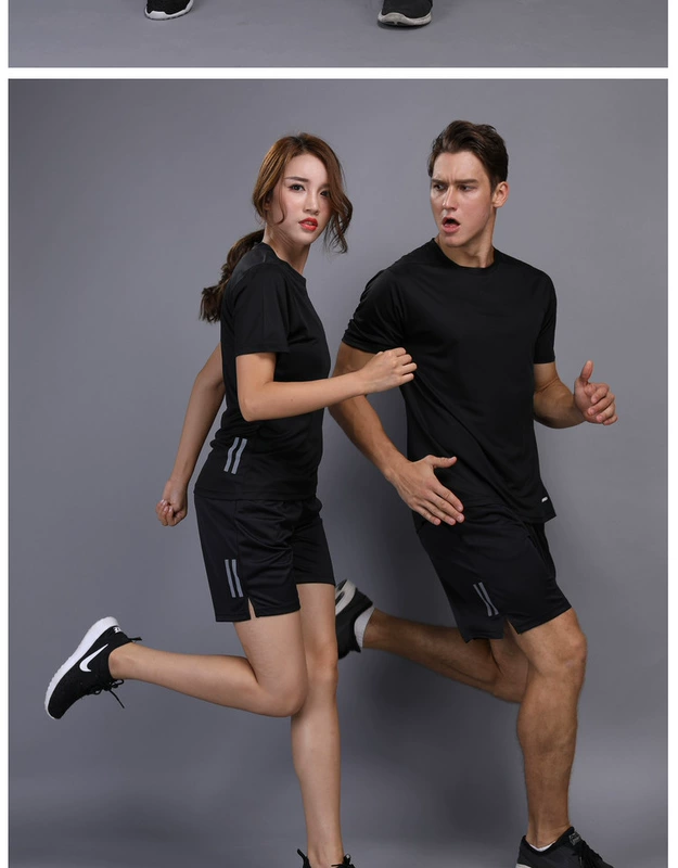Thể thao phù hợp với ngắn tay khô nhanh T-Shirt nam giới và phụ nữ vài mùa hè quần áo chạy thể dục quần áo lỏng quần short mỏng