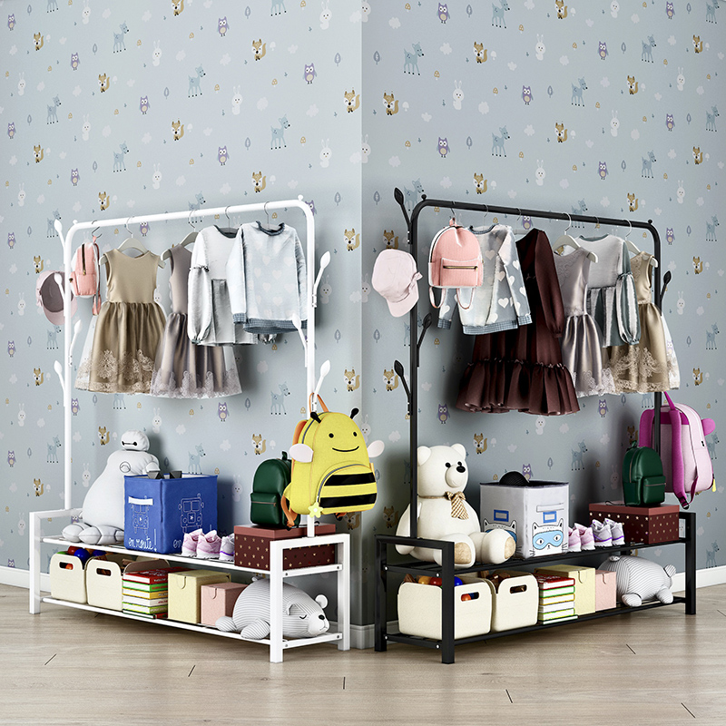 Clothes Hanger Floor Folding Indoor Single Lever Type Children Hanging Clothes Hanger Bedroom Sunscreen Simple Home Cool Clothes Racks
