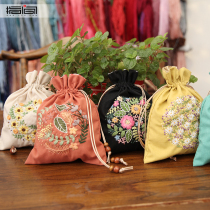diy handmade embroidery bag material bag drawstring retro makeup storage bag hand carry change bag
