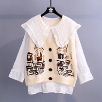 Embroidery Minus Age Cartoon Horse Chia Vest Jacket Woman 2021 Autumn fitting new outwear waistcoat Knitted Cardiovert Jacket