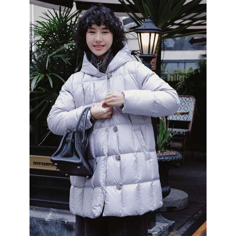 Clearance Sale Tt Designer [Romantic Glacier] Gray Mid-Length Goose down Jacket Thickened down Coat