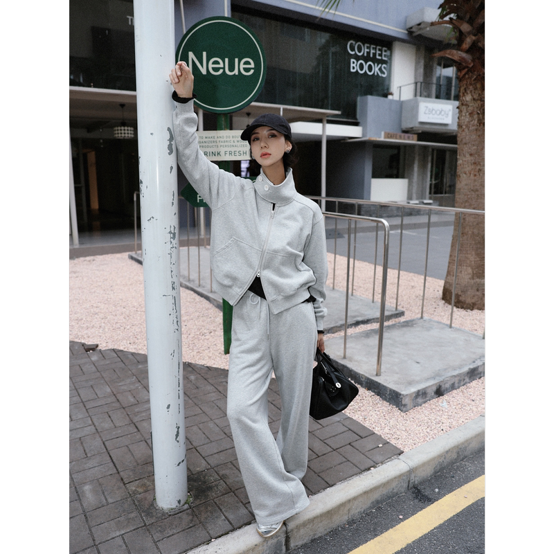 Clearance Sale Tt Designer [Free and Easy] Gray Turtleneck Sweatshirt and Pants Set Women's Spring Two-Piece Set