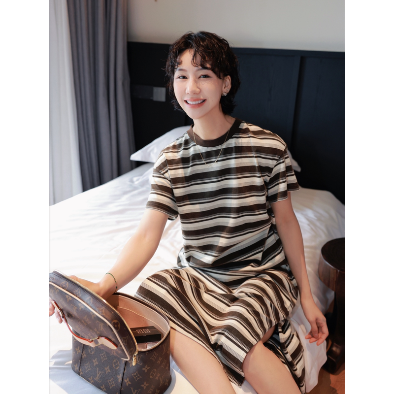 Tt Designer [Maidai Journey] Three-Wash Process Striped Dress Summer Exclusive Color Scheme Relaxed Dress