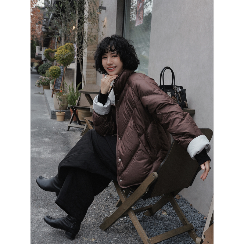 Clearance Sale Tt Designer [Xia Yan Yun Shang] Coffee-Colored Stand Collar Goose down Jacket New Warm down Coat