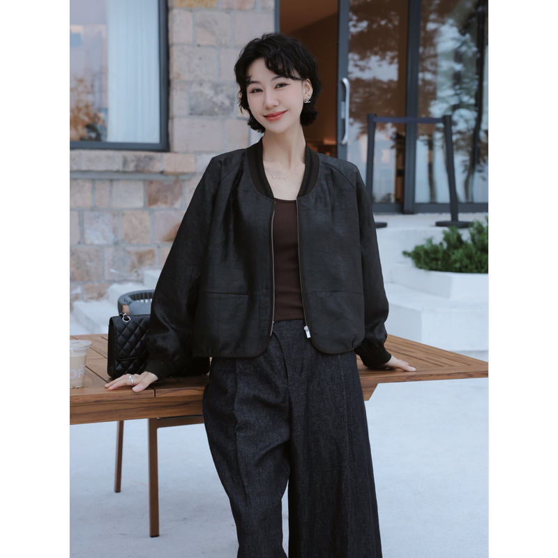 Tt Designer [Xiangyunsha] Mulberry Silk Xiangyunsha Craft V-Neck Baseball Jacket Summer Casual Jacket