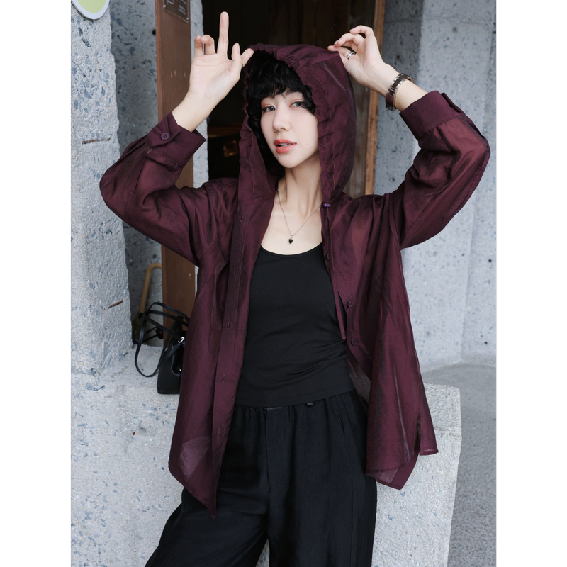 Tt Designer [Mocha] Mulberry Silk and Rayon Blend Hooded Jacket for Women, Lightweight and Breathable Sun Protection Cardigan for Summer
