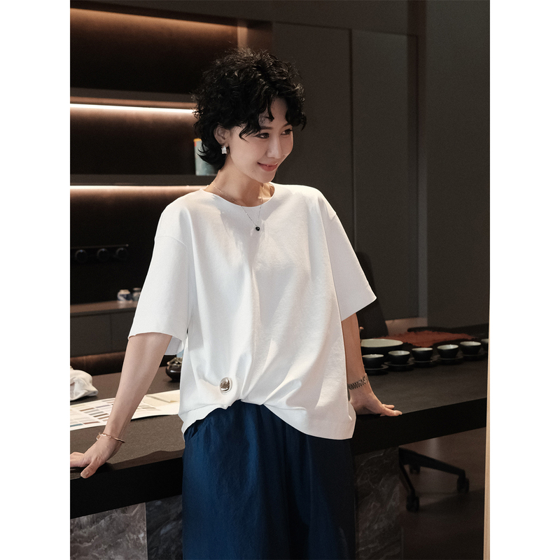 Tt Designer [Loop] Design Sense Niche Short-Sleeve White T-Shirt for Women 2026 Summer New Thin Base Shirt