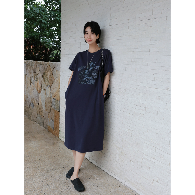 Tt Designer [Mecha Warrior] High-Quality 100% Combed Cotton Dress American-Style Inkjet Print Women's Summer Long Dress