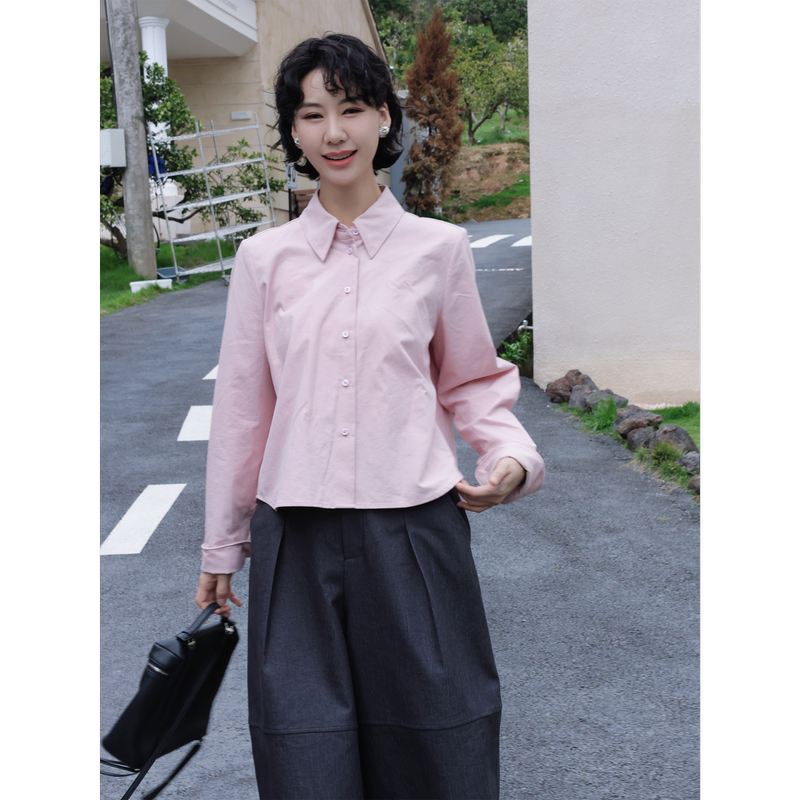 Tt Designer [Qian Ying Xue Lian] Beautiful and Stylish Tencel Pink Shirt for Petite Figures, Regular Shoulder, Loose and Fashionable Shirt