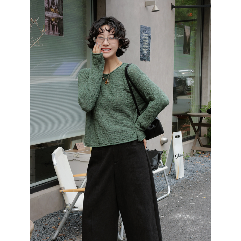 Tt Designer [Morning Mist Island] Irregular Grain Texture Pure Cotton Knitwear Autumn Slightly Curled Loose Top