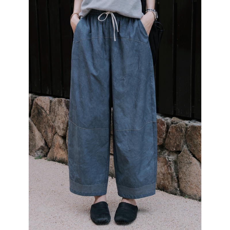 Tt Designer [Gardenia Summer] Tencel Cotton Blend Scimitar Pants for Women, Summer Loose Wide-Leg Elastic Waist Drawstring Casual Pants