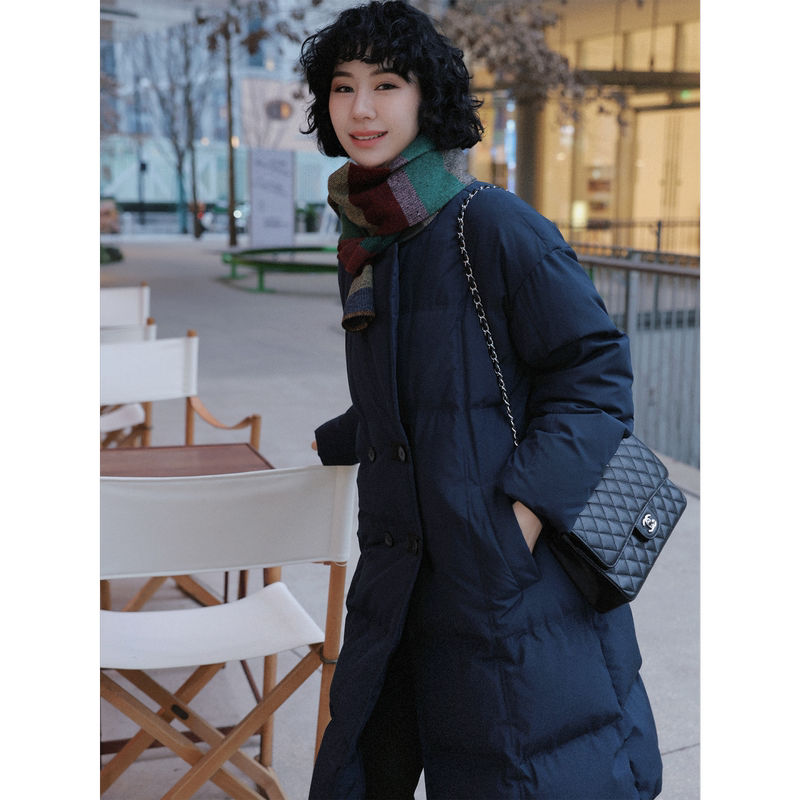 Tt Designer [Extreme Cold Series] Navy Blue Long down Jacket for Women, Winter Thickened down Coat for Petite Figures
