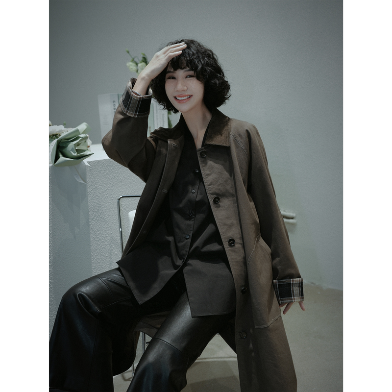 Tt Designer [Misty Green Mountains] Retro Loose-Fitting Workwear Trench Coat for Women 2026 Early Spring Mid-Length Casual Jacket