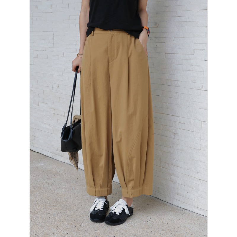 Tt Designer [Songyun Pleated] 100% Cotton Loose Balloon Scythe Pants Women's Summer Vintage Pleated Cargo Pants